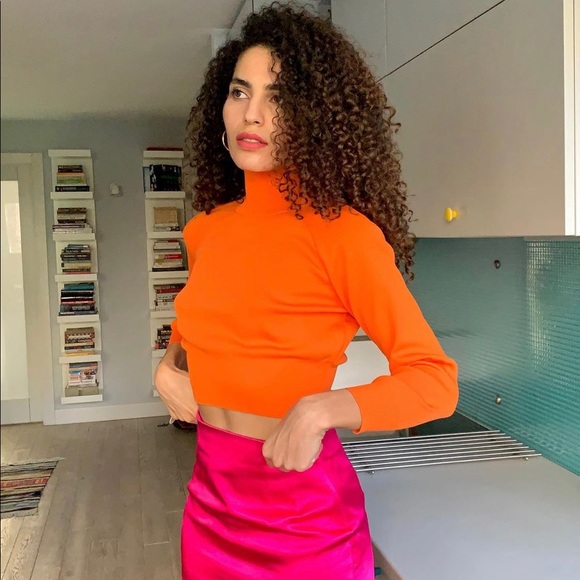 NWT orange zara shoulder pad knit top - Picture 3 of 17
